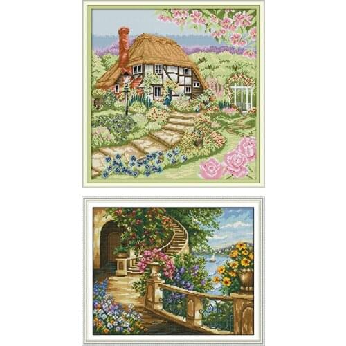 Courtyard&balcony DIY Chinese needlework craft 11CT 14CT printed pattern Cross Stitch kit counted on canvas Embroidery set decor