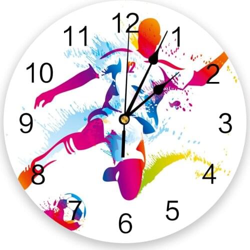 Red Purple Character Football Sport Wall Clocks Non Ticking for Girl Boy Bedroom Bathroom Kitchen Living Room Office Round Clock