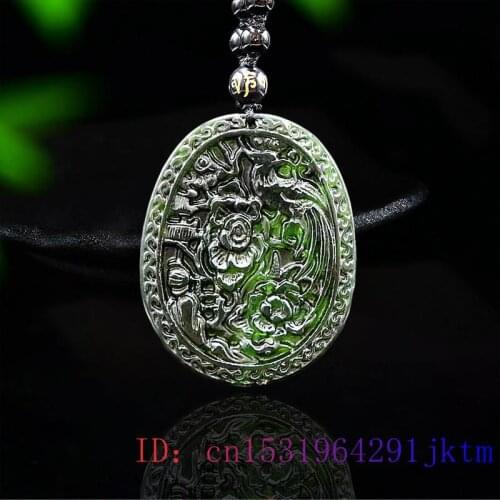 Jade Flower Pendant Chinese Necklace Amulet Fashion Jewelry Lucky Natural Gemstone Bird Women Gifts Black Green Charm Carved