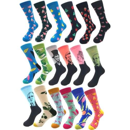 1 Pair Men Socks Combed Cotton Funny Crew Socks Cartoon Animal Fruit Dog Happy Socks Novelty Gift Socks For Autumn Winter