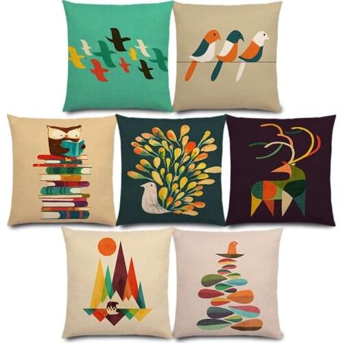 New Colorful Cartoon Cute Animals Rainbow Bird Squirrel Squid Dolphin Owl Dove Elephant Flowers Cushion Cover Pillow Case