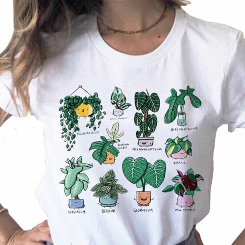 Summer 2021 New Tops Cartoon Plantt print ladies T-shirt ladies casual basis O-collar white shirt short sleeve T-shirt,Drop Ship