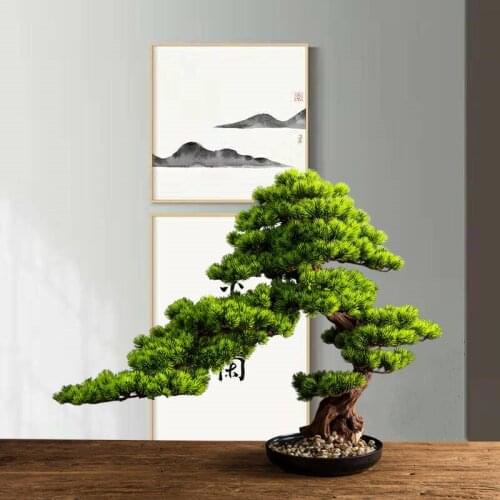 New Chinese welcome pine bonsai planting green plants living room hotel home porch soft decoration model room decoration