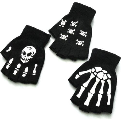 Halloween Style Gloves Horror Skull Claw Bone Skeleton Half Gloves Novelty Unisex Mitten Gloves Winter Hand Warmer
