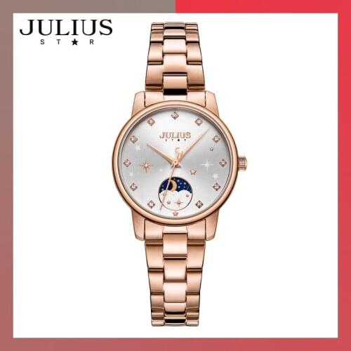 Sapphire Glass Stainless Steel Moon Stars Womens Watch Japan Mov't Hours Fashion Elegant Clock Bracelet Girls Gift Julius Box