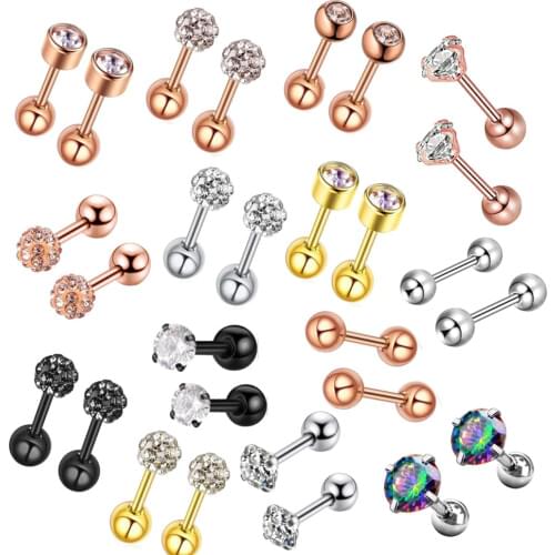 1 set Steel Ear Tragus Cartilage Piercing Crystal Conch Lobe Earrings Barbell Piercing Orelha Ear Stud Helix Sexy Daith Jewelry