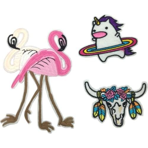 Cute Flamingo Unicorn Patches For Clothing Iron On Embroidered Patch On Baby Clothes Sewing Applique Badge DIY Accessories