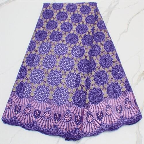 Lilac Lace Fabric African Swiss Voile 5 Yards Nigerian Cotton Fabric Switzerland High Quailty Lace For Diy Dress Sewing 4326B