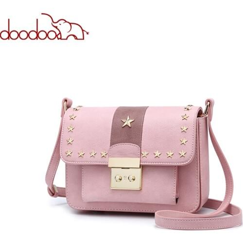 DOODOO Brand Women Bag Female Shoulder Crossbody Bags Ladies Artificial Leather Rivet 2019 Newest Small 3 Colors Messenger Bags