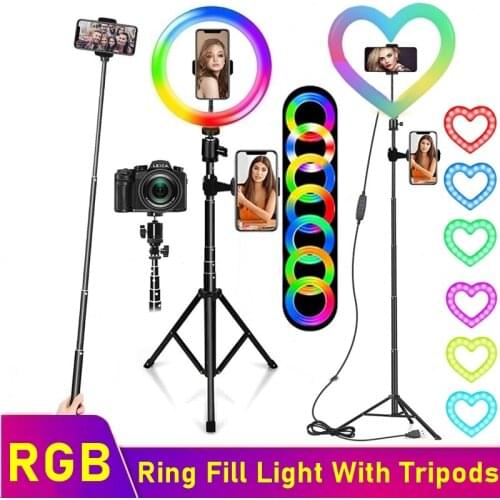 Tongdaytech Heart Dimmable RGB LED Selfie Ring Fill Light Photo Ring Lamp Tripod For Makeup Video Live Aro De Luz Para Celular