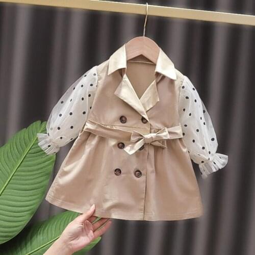 Girls Windproof Jacket Childrens Double-breasted Lapel Trench Long Sleeve Coat Kids Spring Autumn Trench Coat With Belt