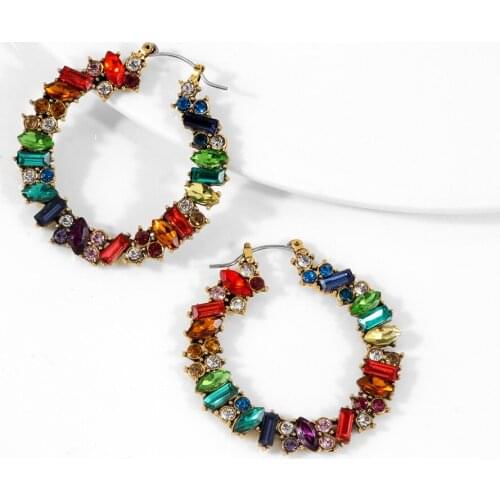 VG 6YM Colorful Crystal Rainbow Big Hoop Earrings For Women C Shaped Earring Street Style Party Female Jewelry Accessories