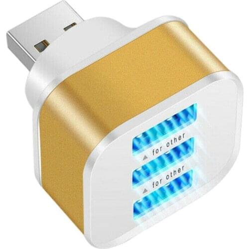 High Speed 3 Ports Portable USB2.0 HUB Aluminium Alloy Rotatable Adapters Plug ABS Phone Splitter V0H8