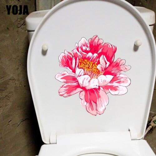 YOJA 22.4*23.6CM Hand-Painted Rich Peony Flower Wall Sticker Decal Home WC Toilet Seat Stickers T1-0697