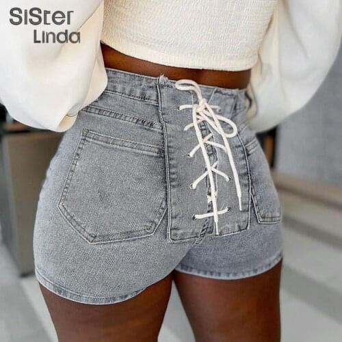 Sisterlinda Summer Cool Cotton Button Jean Women Y2K Shorts Cross Straps Casual Skinny Stretch Trend Party Night Female Clubwear