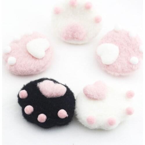 10PCS/Lot 5.5*5cm cartoon Plush Cat paw print Padded Applique Crafts for Children Socks and Gloves Accessorie
