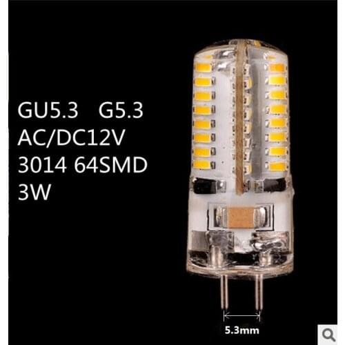 10PCS/LOT LED GU5.3 12V LED G5.3 12V 3014 64SMD LED GU5.3 AC12V LED G5.3 DC12V crystal Light chandelier Spotlight bulb