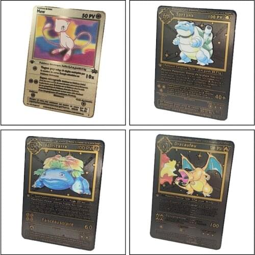 1996 First Edition Anime Pokemon French Gold Metal Card Charizard Blastoise Venusaur Mewtwo Collection cards children toy gift