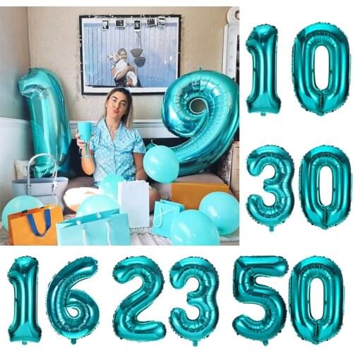 2pcs 32inch Tiffany Blue Letter Number Foil Balloons Blue Digit Figure Balloon 18 21 30 40 50 60 Birthday Party Decoration Adult