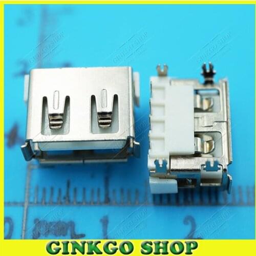20pcs/lot 2.0 USB Female Jack Sockect 4DIP Foot Connector 1cm Length 90 Degree with edge crul free shipping