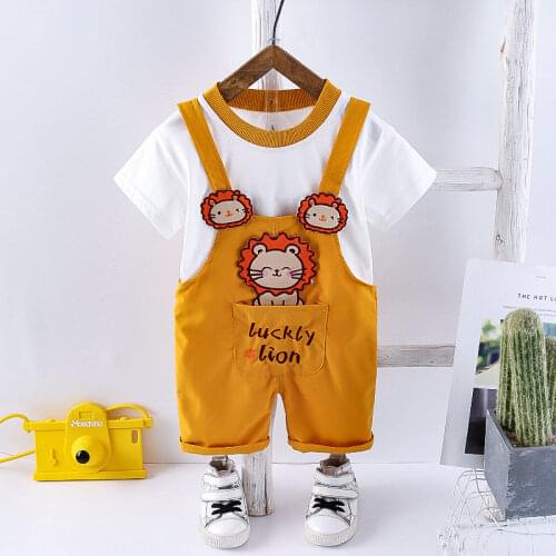 2021 New Summer Causal Clothes Baby Girls Boys Cotton T Shirt Cartoon Animal Bib Pants 2Psc/Sets Children Kids Suits 0-5 years