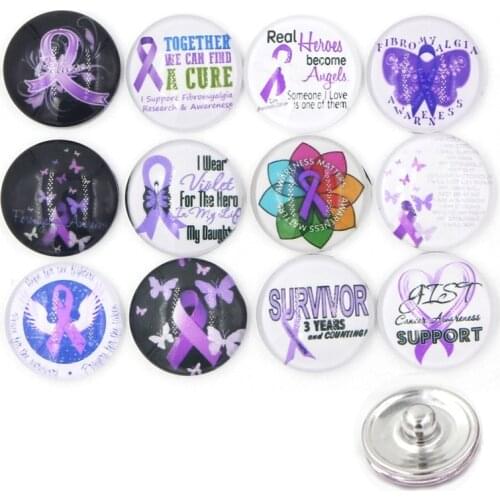 24pcs/lot New Arrival Interchangeable 18mm Snap Jewelry Chunky Awareness Purple Ribbon Buttons for DIY Bracelet women Jewelry