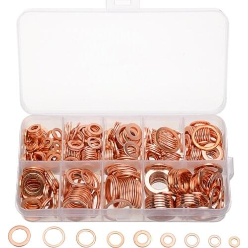 400pcs Mixed Copper M5 M6 M8 M10 M12 M14 M16 M18 M20 M22 Seals Oil Copper Rings Washers Hardware Fasteners Gaskets Car Auto Tool