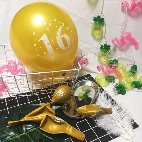 5pcs 16th Happy Birthday Party 12" Pearlised Latex Printed Balloons For 16 Year Old Birthday Decoration Supplies