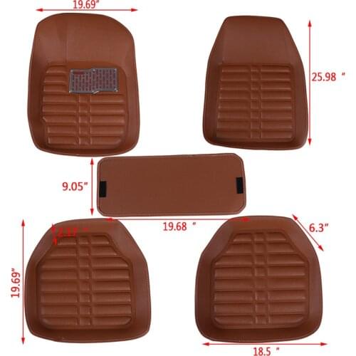 5Pcs brown red PU Leather Mat Auto Anti Slip Carpet Universal Car Floor Leather Front Rear Liner Easy Clean Waterproof
