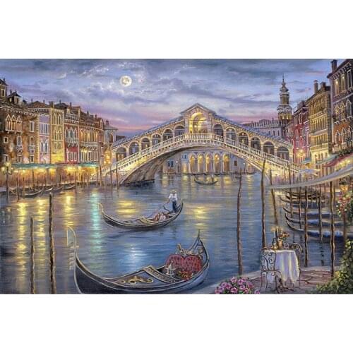 5D Diamond Embroidery Landscape City Landscape Diamond Painting Bridge and Boat Cross Stitch The Paintings of Rhinestone Scenery