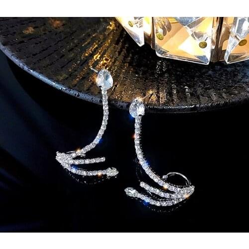 925 silver needle ear clip earrings net celebrity high sense of luxury light luxury exquisite temperament full diamond earrings