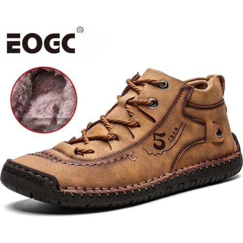 Brand Men Snow Boots Winter Plush Warm Men Motorcycle Boots Lace-Up Non-slip Male Ankle Boots Waterproof Autumn Man Work Shoes