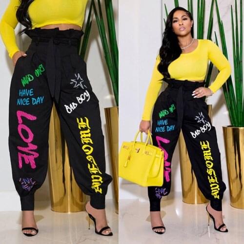 New Letter Print Sweatpants Women Fashion High Waist With Belt Workout Trousers Activewear Sporty Trouser Joggers Pants