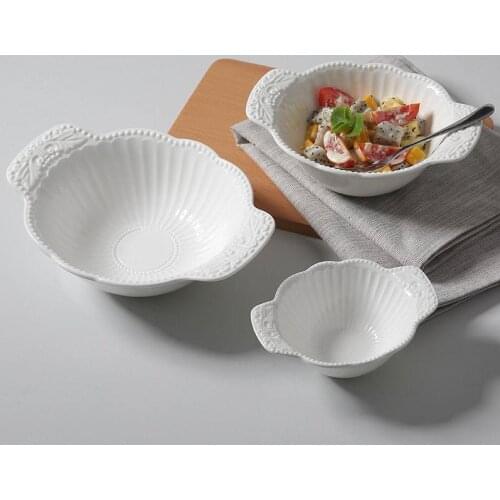 Pure white bone porcelain bowl creative relief ceramic salad bowl Japanese and Korean fruit bowl dessert salad bowl