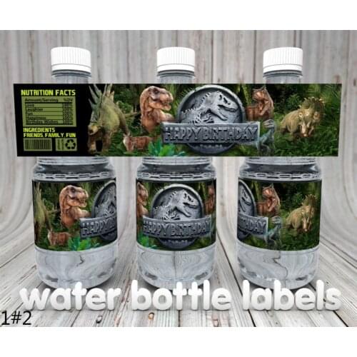Jurassic world Dinosaur Kids birthday Party Water Bottle Wraps Label