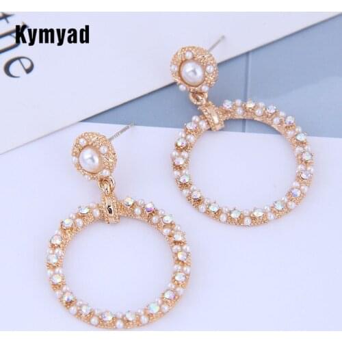 Kymyad 2019 Long Earrings Simulated Pearl Statement Earings Fashion Jewelry Geometric Round Square Drop Earrings Jewelry