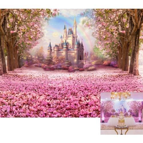 Neoback Vintage Castle Rainbow Photography Backdrops Fairy Tale Wonderland Trees Birthday Party Photo Booth Backgrounds