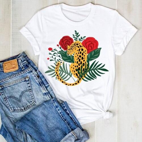 Women Lady Summer Flowers Tiger Floral Cute Print Ladies T Tee Tshirt Womens Female Top Shirt Clothes Graphic Clothing T-shirt