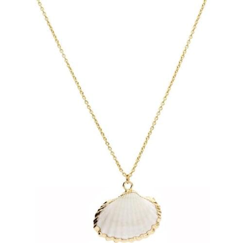 FUWO Gold Trimmed Scallop Necklace Wholesale,Natural White Shell With High Quality Brass Chain Jewelry Gift NC503 10 Pieces/Lot