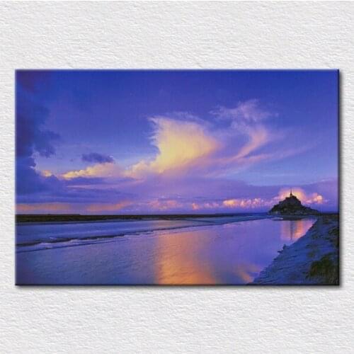 Canvas print sunset picture warm purple tone seaside oil painting beautiful bedroom wall decor art