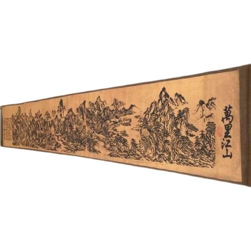 Chinese old picture paper long Scroll painting Long Scroll Drawing Wanli River and Mountains