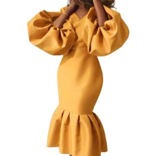 African Dresses for Women 2021 V Neck Party Dress Long Puff Sleeves Bodycon Sexy Occasion African Fashion Spring Robes