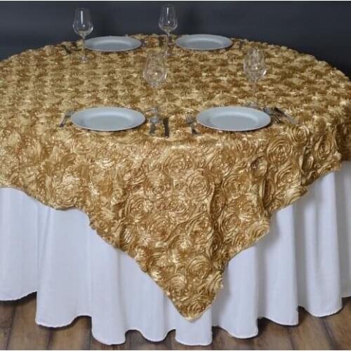 10PCS 3D Rose Flowers Round TableCloth For Wedding Hotel Banquet Table Cover Overlays tapetes nappe mariage Table cloth Gold