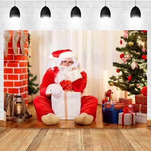 Laeacco Santa Claus Gift Christmas Tree Birthday Banner Photography Backdrop Photographic Photo Background For Photo Studio