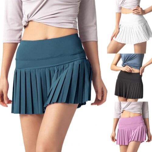 Women Stylish lovely Mini Skirt Solid Color Pleated Anti Exposure Quick Dry Culottes for Fitness Dancing Sport