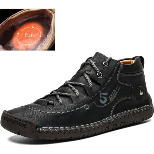 Men Leather Boots Men Warm Fur Snow Boots Split Leather Comfortable Ankle Men Warm Boots Winter Big Size 48 Shoes