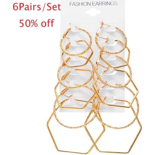 New 6Pairs Punk Hoop Earrings Set Big Circle Earrings Jewelry for Women Girls Classic Ear Clip Punk Style Earring Ear Ring