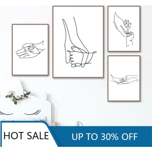 Mom Baby Hands Line Wall Art Canvas Painting Postes Prints Nordic Nursery Wall Picture Black White Kids Room Decor Love Gifts