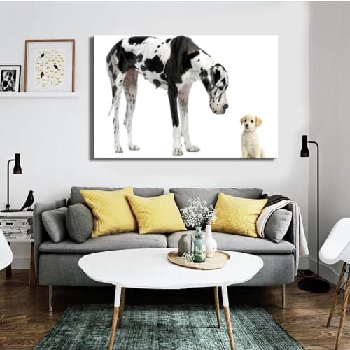Modern Pet Dogs Posters and Prints Wall Art Canvas Painting The Great Dane and Cute Little Dog Pictures for Room Wall Decoration