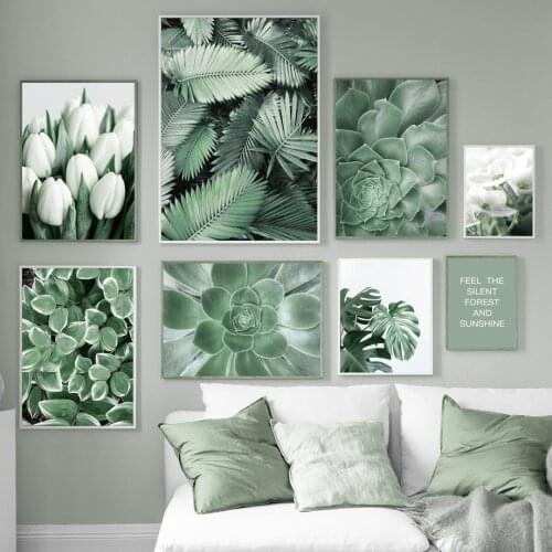 Green Leaves and White Flowers Fresh Quotes Poster Wall Art Canvas Painting Print Wall Picture for Living Room Home Decoration